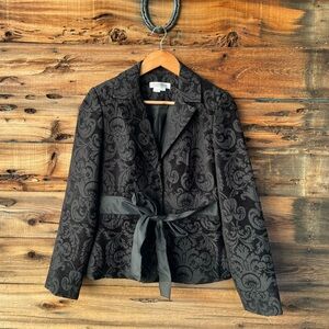 KAY UNGER | Silk Black Jacquard Tie-Waist Blazer 6